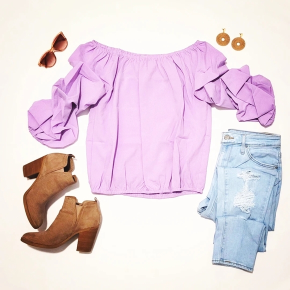 Purple puffed Sleeve shoulder top - Picture 5 of 5